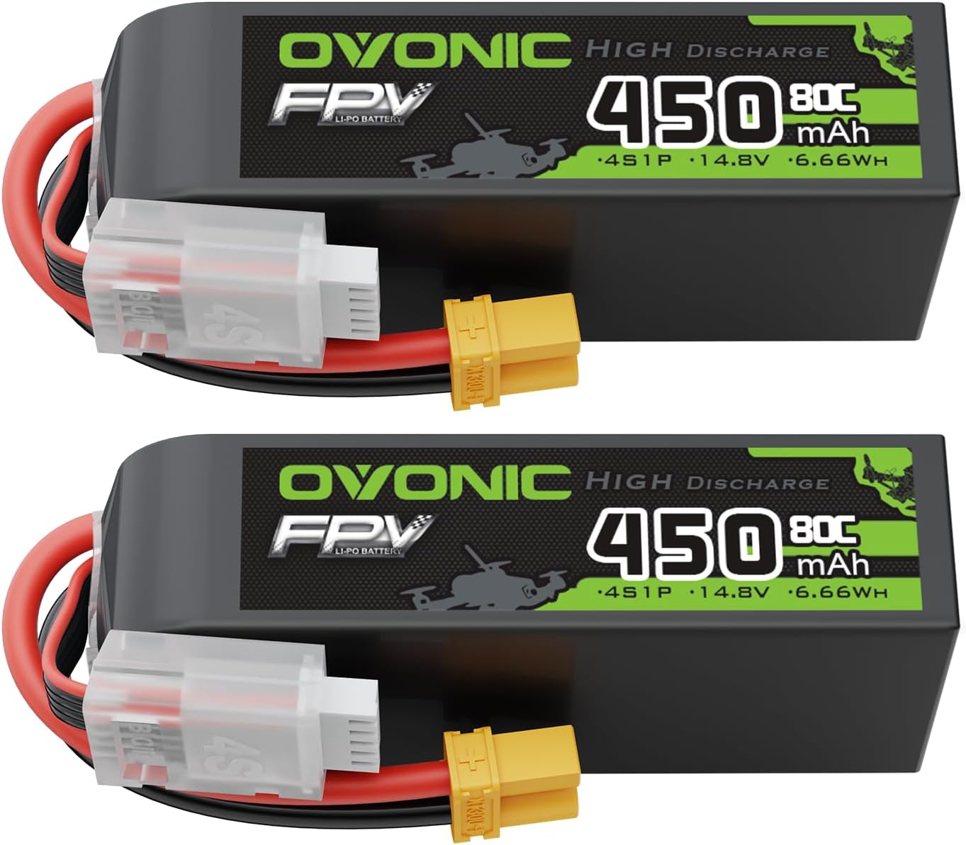 OVONIC 4S 450 mAh 80C LiPo, XT30 (2-pack)