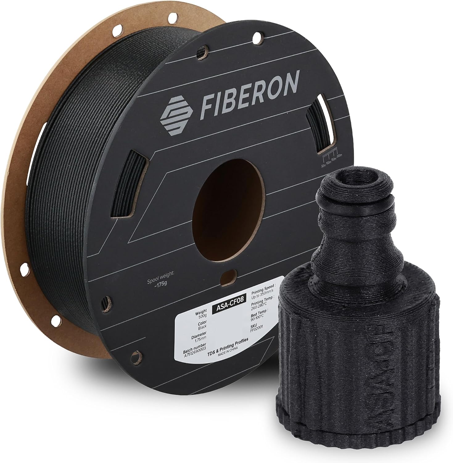 Polymaker Fiberon ASA-CF08 Filament Black 1.75mm 0.5KG | UV & Weather Resistant, High Rigidity, Heat Resistant, Easy to Print, Outdoor Functional Parts & Prototypes, 8% Carbon Fiber
